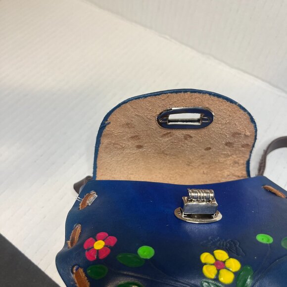 Vtg Hand Tooled Purple Leather Painted Mini Purse, Made in Mexico, Flower Purse - Picture 6 of 7